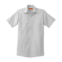Red Kap Short Sleeve Striped Industrial Work Shirt, Grey / White, Front view