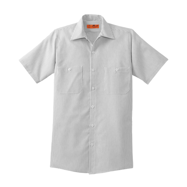 Red Kap Short Sleeve Striped Industrial Work Shirt, Grey / White, Front view