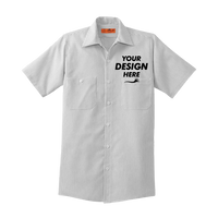 Red Kap Short Sleeve Striped Industrial Work Shirt, Grey / White, Front view, Mockup