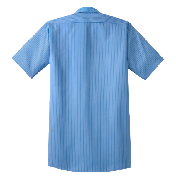 Red Kap Short Sleeve Striped Industrial Work Shirt, Petrol Blue / Navy, Back view