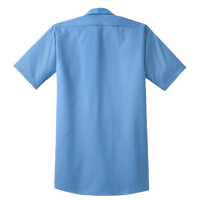 Red Kap Short Sleeve Striped Industrial Work Shirt, Petrol Blue / Navy, Back view