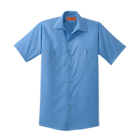 Red Kap Short Sleeve Striped Industrial Work Shirt, Petrol Blue / Navy, Front view