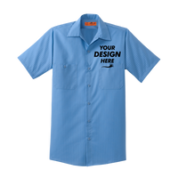 Red Kap Short Sleeve Striped Industrial Work Shirt, Petrol Blue / Navy, Front view, Mockup