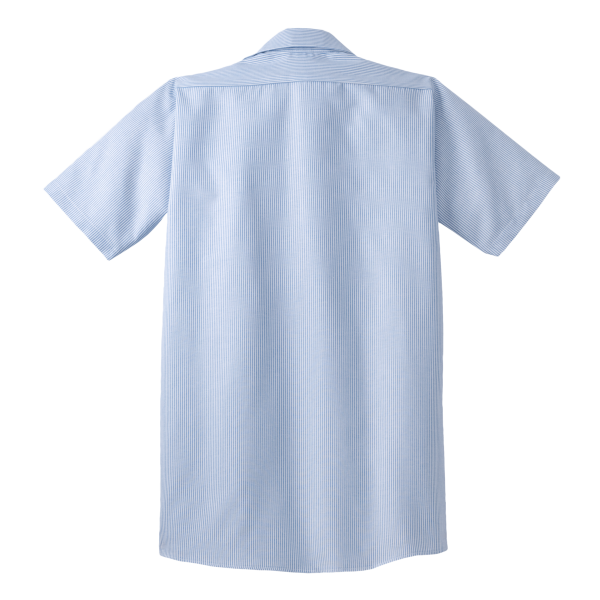 Red Kap Short Sleeve Striped Industrial Work Shirt, White / Blue, Back view