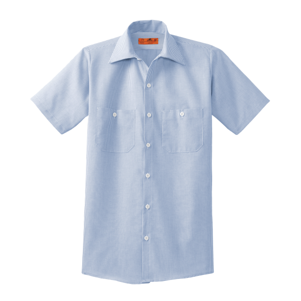 Red Kap Short Sleeve Striped Industrial Work Shirt, White / Blue, Front view
