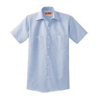 Red Kap Short Sleeve Striped Industrial Work Shirt, White / Blue, Front view