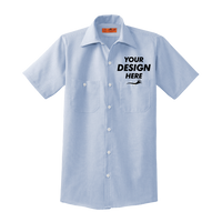 Red Kap Short Sleeve Striped Industrial Work Shirt, White / Blue, Front view, Mockup