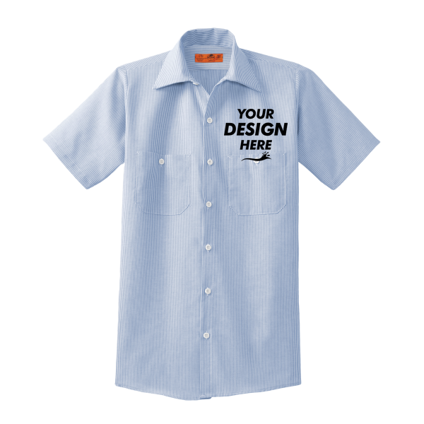 Red Kap Short Sleeve Striped Industrial Work Shirt, White / Blue, Front view, Mockup