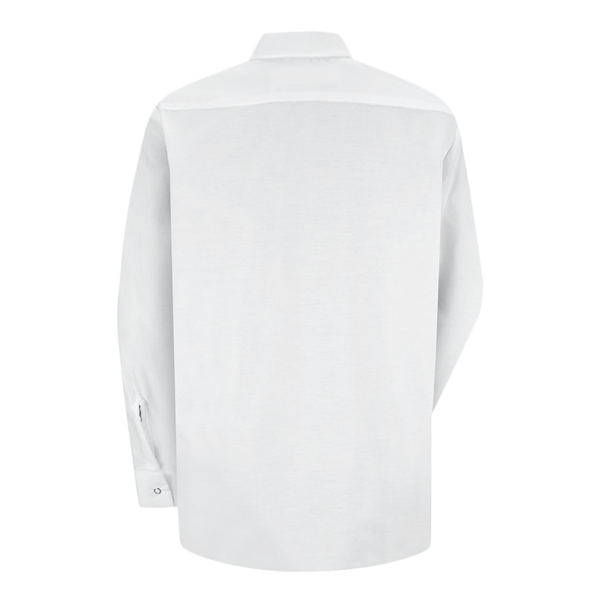 Red Kap Women's Long Sleeve Specialized Pocketless Poplin Work Shirt, White, Back view