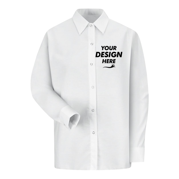 Red Kap Women's Long Sleeve Specialized Pocketless Poplin Work Shirt, White, Front view, Mockup