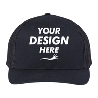 Richardson 112+ R-Flex Adjustable Trucker Cap, Black / Black, Front view, Mockup