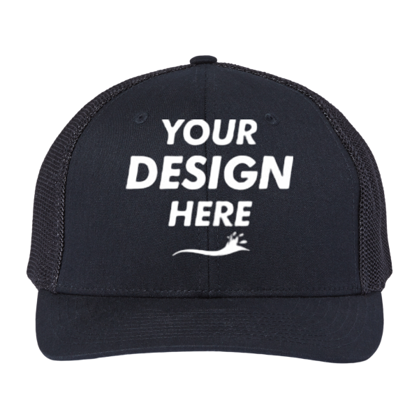 Richardson 112+ R-Flex Adjustable Trucker Cap, Black / Black, Front view, Mockup