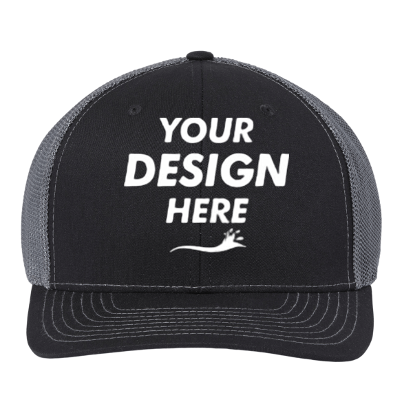 Richardson 112+ R-Flex Adjustable Trucker Cap, Black / Graphite, Front view, Mockup