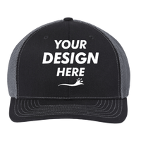 Richardson 112+ R-Flex Adjustable Trucker Cap, Black / Graphite, Front view, Mockup