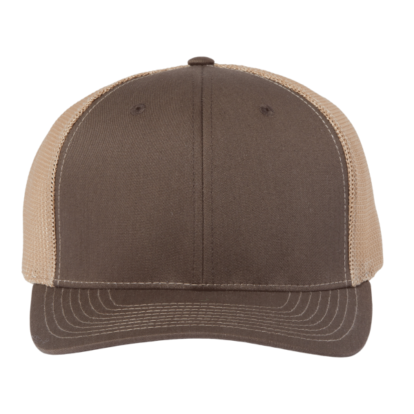 Richardson 112+ R-Flex Adjustable Trucker Cap, Brown / Khaki, Front view