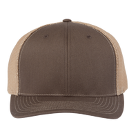 Richardson 112+ R-Flex Adjustable Trucker Cap, Brown / Khaki, Front view