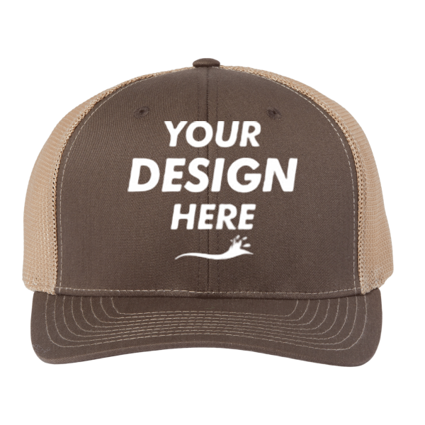 Richardson 112+ R-Flex Adjustable Trucker Cap, Brown / Khaki, Front view, Mockup