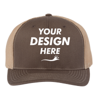 Richardson 112+ R-Flex Adjustable Trucker Cap, Brown / Khaki, Front view, Mockup