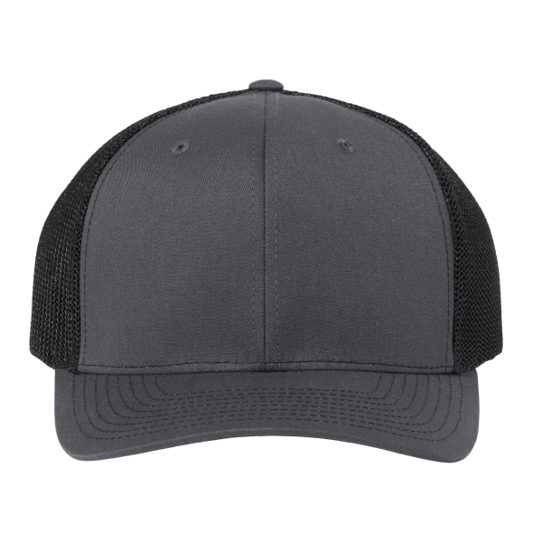 Richardson 112+ R-Flex Adjustable Trucker Cap, Charcoal / Black, Front view