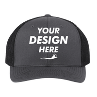 Richardson 112+ R-Flex Adjustable Trucker Cap, Charcoal / Black, Front view, Mockup