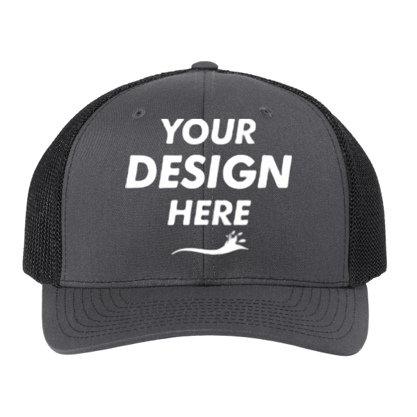 Richardson 112+ R-Flex Adjustable Trucker Cap, Charcoal / Black, Front view, Mockup