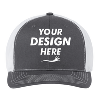 Richardson 112+ R-Flex Adjustable Trucker Cap, Charcoal / White, Front view, Mockup
