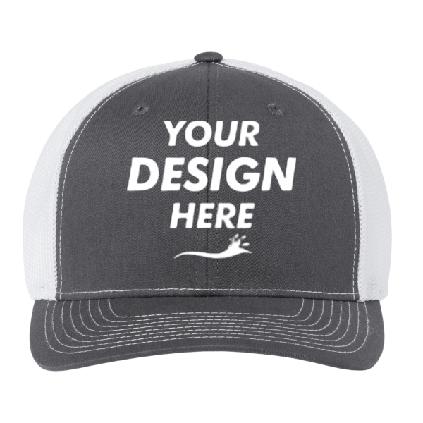 Richardson 112+ R-Flex Adjustable Trucker Cap, Charcoal / White, Front view, Mockup