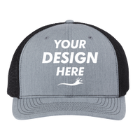 Richardson 112+ R-Flex Adjustable Trucker Cap, Heather Grey / Black, Front view, Mockup