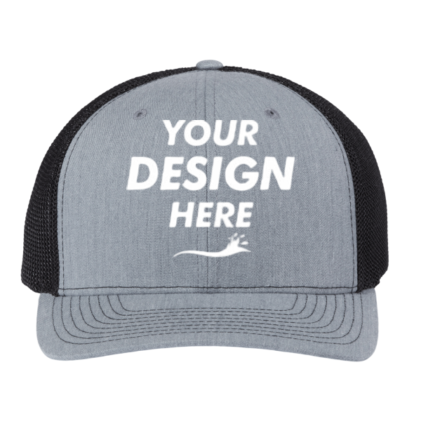 Richardson 112+ R-Flex Adjustable Trucker Cap, Heather Grey / Black, Front view, Mockup
