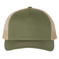 Richardson Five-Panel Trucker Cap, Army Olive Green / Tan / Tan, Front view