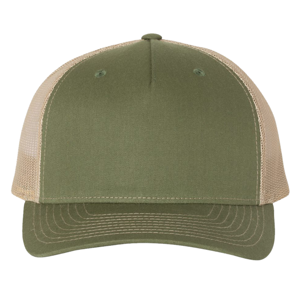 Richardson Five-Panel Trucker Cap, Army Olive Green / Tan / Tan, Front view