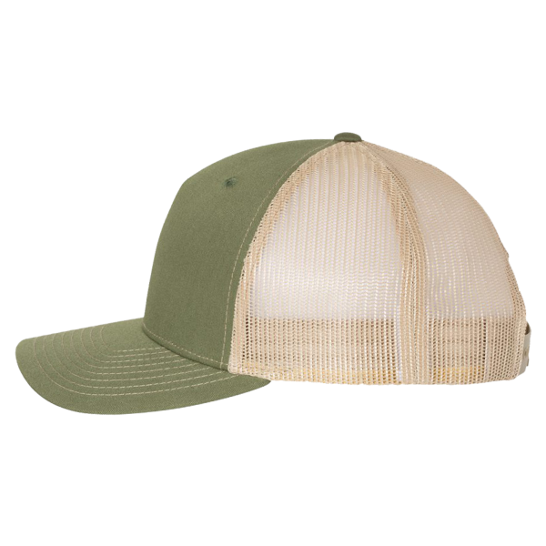 Richardson Five-Panel Trucker Cap, Army Olive Green / Tan / Tan, Left Side view