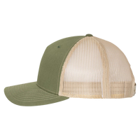 Richardson Five-Panel Trucker Cap, Army Olive Green / Tan / Tan, Left Side view