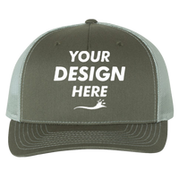 Richardson Five-Panel Trucker Cap, Beetle / Quarry / Quarry, Front view, Mockup