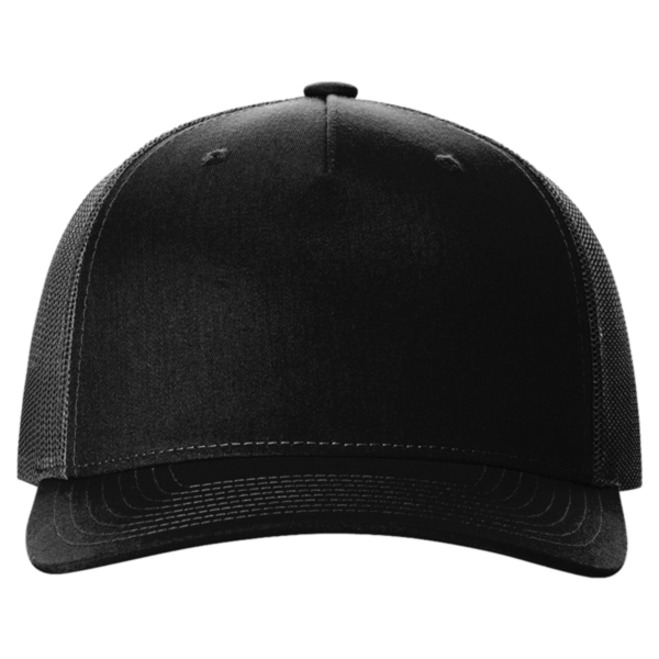 Richardson Five-Panel Trucker Cap, Black / Black / Black, Front view