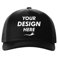 Richardson Five-Panel Trucker Cap, Black / Black / Black, Front view, Mockup