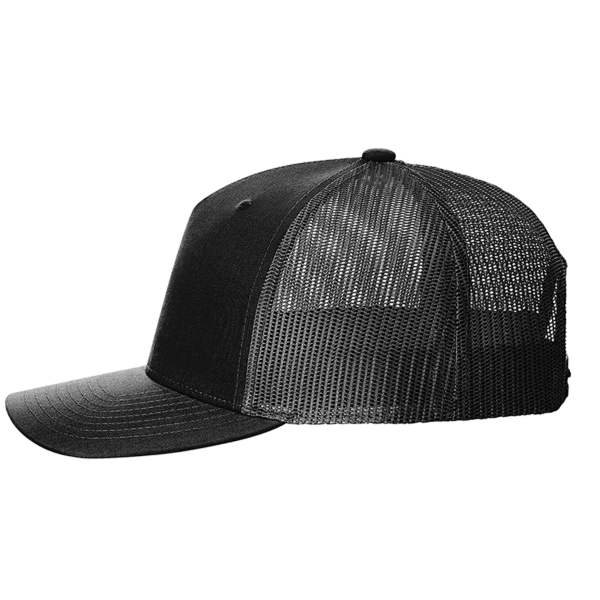 Richardson Five-Panel Trucker Cap, Black / Black / Black, Left Side view