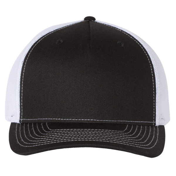 Richardson Five-Panel Trucker Cap, Black / White / White, Front view