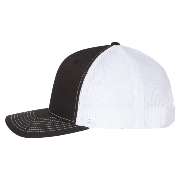 Richardson Five-Panel Trucker Cap, Black / White / White, Left Side view
