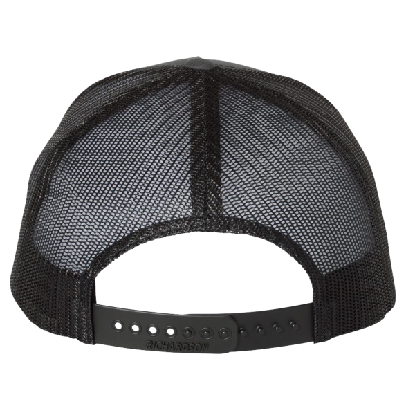 Richardson Five-Panel Trucker Cap, Charcoal / Black / Black, Back view