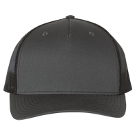 Richardson Five-Panel Trucker Cap, Charcoal / Black / Black, Front view