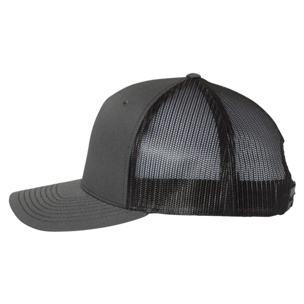 Richardson Five-Panel Trucker Cap, Charcoal / Black / Black, Left Side view