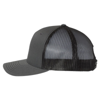Richardson Five-Panel Trucker Cap, Charcoal / Black / Black, Left Side view