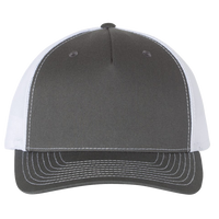 Richardson Five-Panel Trucker Cap, Charcoal / White / White, Front view