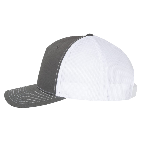 Richardson Five-Panel Trucker Cap, Charcoal / White / White, Left Side view