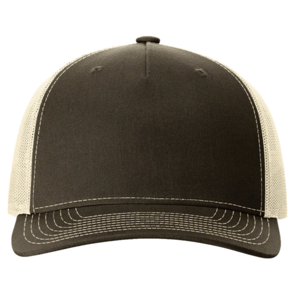 Richardson Five-Panel Trucker Cap, Chocolate Chip / Birch / Birch, Front view