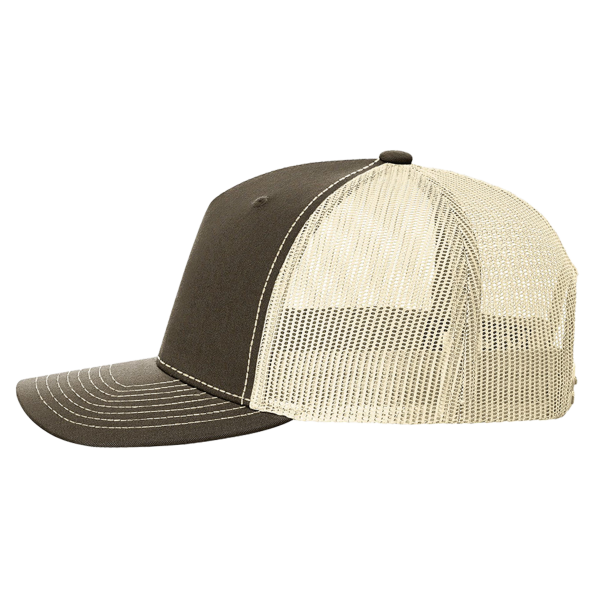 Richardson Five-Panel Trucker Cap, Chocolate Chip / Birch / Birch, Left Side view