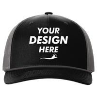 Richardson Five-Panel Trucker with Rope Cap, Black / Charcoal, Front view, Mockup