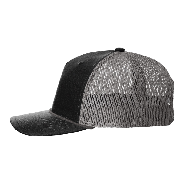Richardson Five-Panel Trucker with Rope Cap, Black / Charcoal, Left Side view
