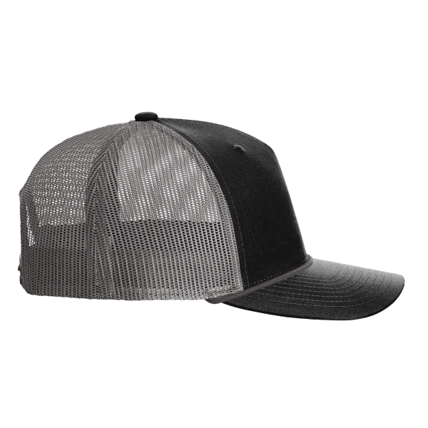 Richardson Five-Panel Trucker with Rope Cap, Black / Charcoal, Right Side view